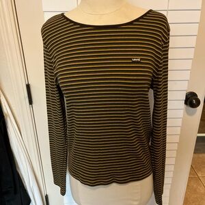 Levi's Women's Long Sleeve Top - Brown and Yellow Stripes
